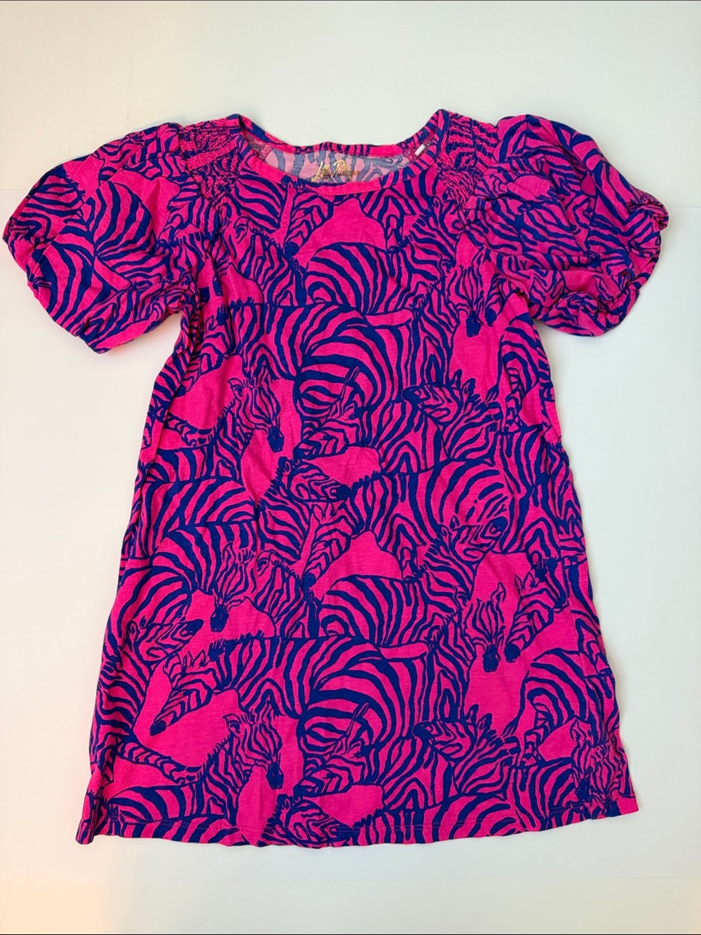 Lilly Pulitzer Hot Pink & Navy Zebra-Print Puff Sleeve Dress
